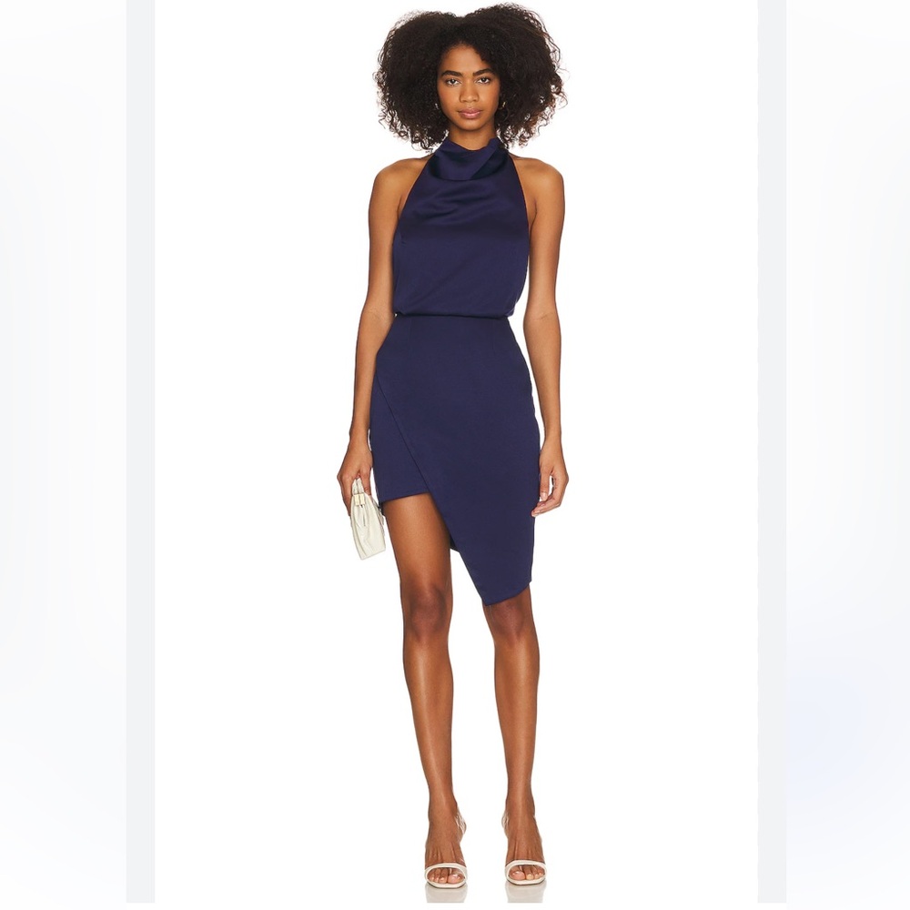 Elliatt Navy Asymmetrical Halter Dress
